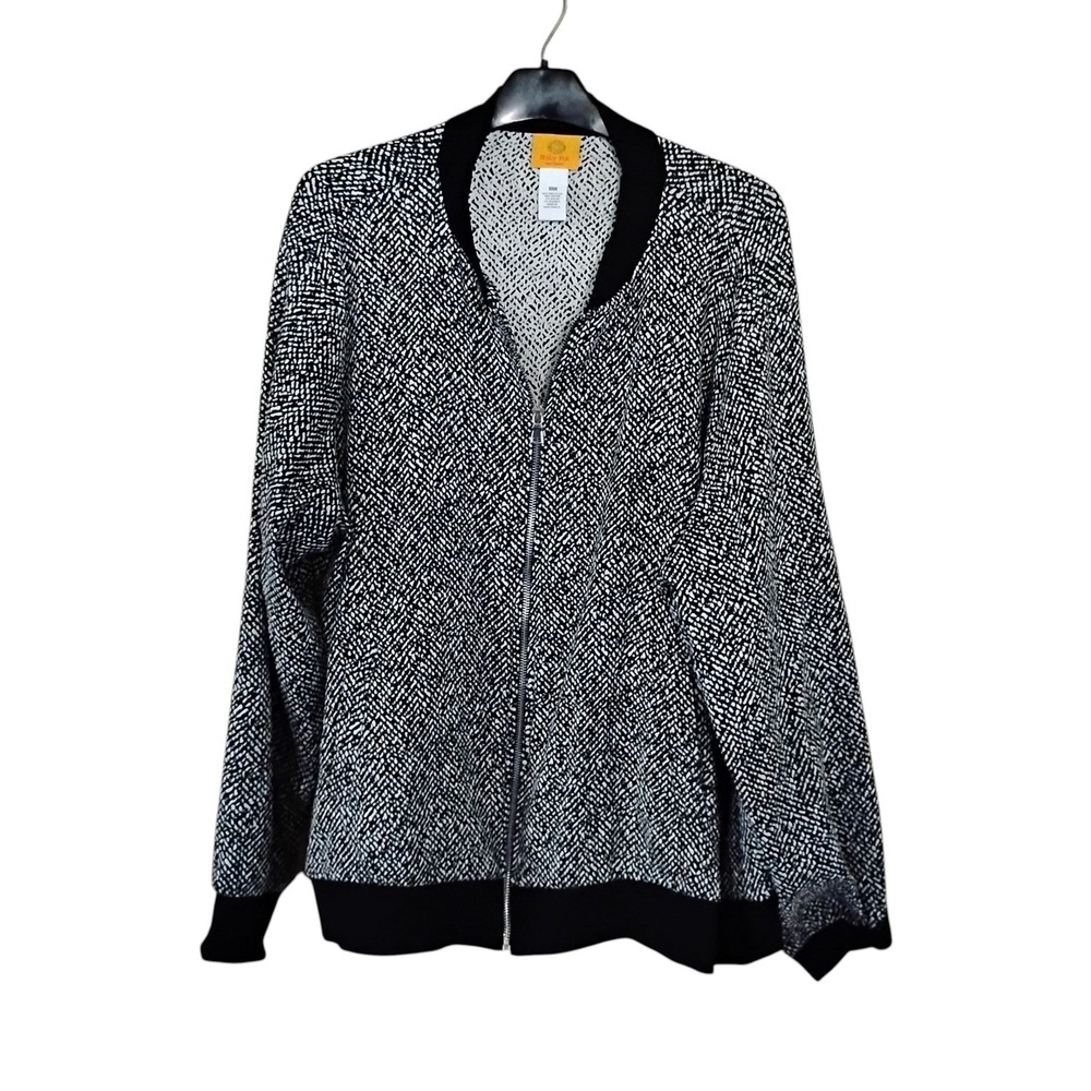 Ruby Rd Woman Black White Abstract Print Zip Up Bomber Jacket Plus Size 18W